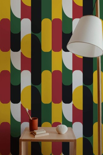 Minimal style bathroom decorated with Juneteenth peel and stick wallpaper
