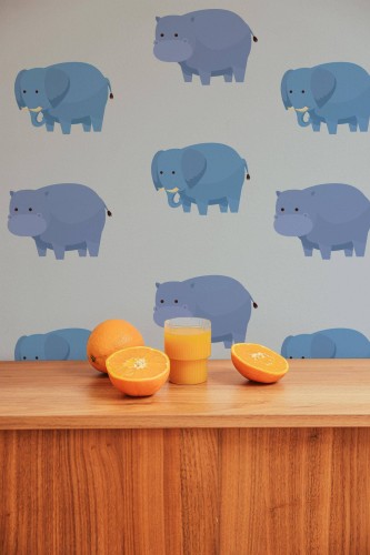 Mid-century style living room decorated with Kids bathroom peel and stick wallpaper