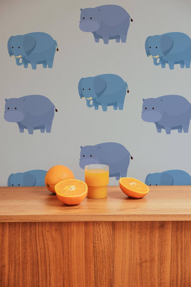 Mid-century style living room decorated with Kids bathroom peel and stick wallpaper