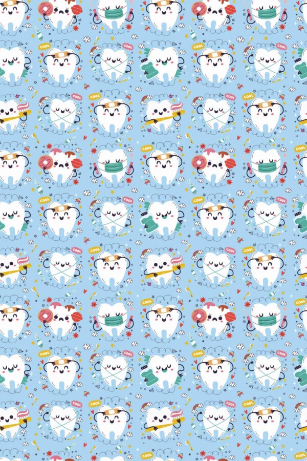 Pattern repeat of Kids Dentist Salon removable wallpaper design