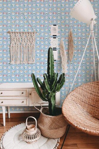 Bohemian style living room decorated with Kids dentist salon peel and stick wallpaper