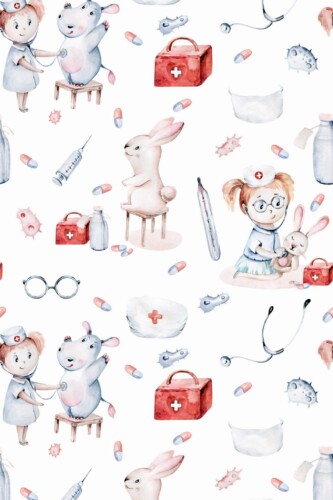 Pattern repeat of Kids doctor removable wallpaper design
