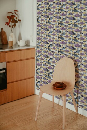 Traditional Whimsical Koi on Checkers wallpaper by Fancy Walls