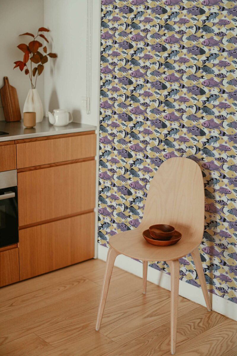 Traditional Whimsical Koi on Checkers wallpaper by Fancy Walls