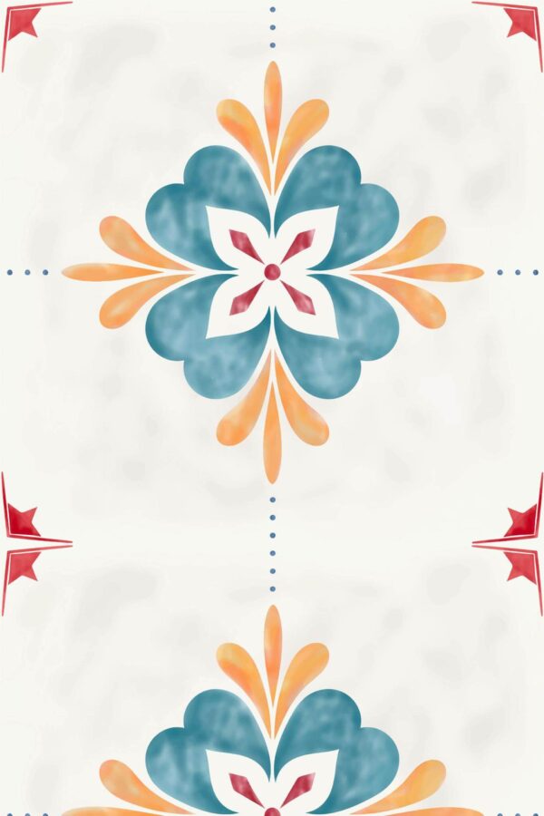 Pattern repeat of Large ornamental tile removable wallpaper design
