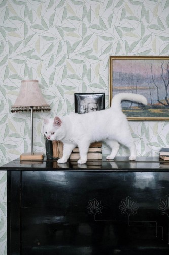 Industrial style music room decorated with Leaf line art peel and stick wallpaper