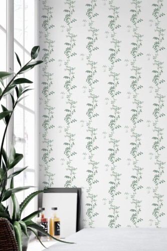Minimal style home office decorated with Leaf vine peel and stick wallpaper