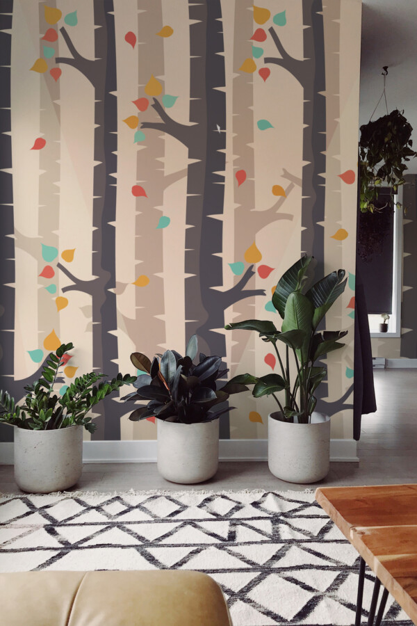 Fancy Walls brown vertical birch trunks wall paper mural