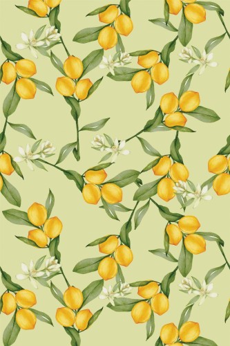 Pattern repeat of Lemon tree removable wallpaper design