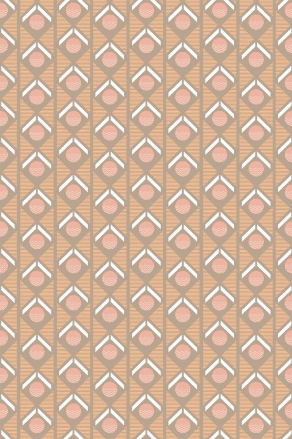 Pattern repeat of Light brown retro geometric removable wallpaper design