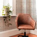 Mid-century modern style living room decorated with Light tiles peel and stick wallpaper