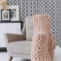 Boho style living room decorated with Line art chain peel and stick wallpaper
