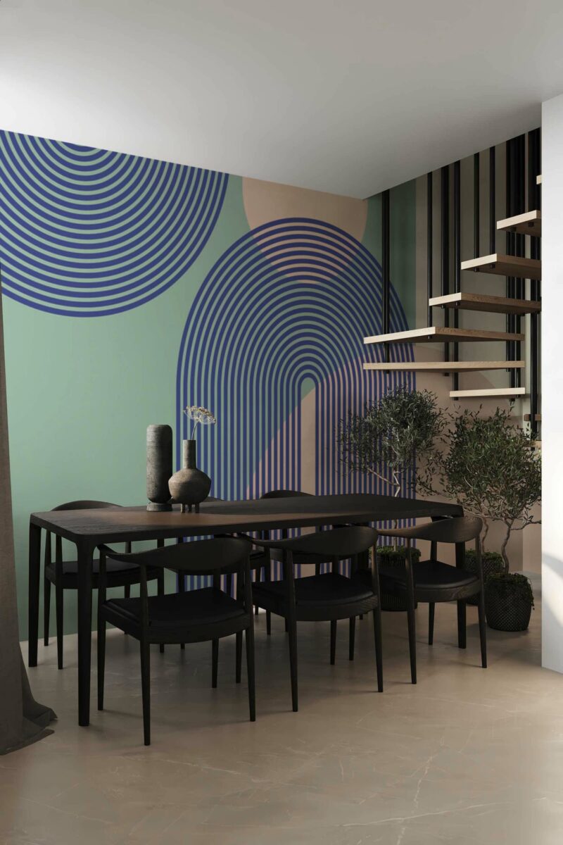 Geometry Luxe peel and stick or non-pasted wall mural. Fancy Walls removable self-adhesive or traditional bold geometric eco-friendly and PVC-free dining room mural wallpaper.