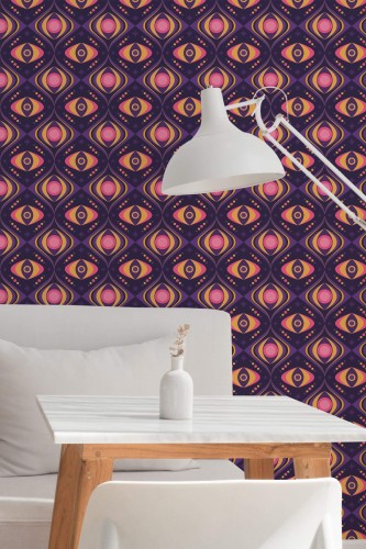 Minimal style dining room decorated with Magical retro peel and stick wallpaper