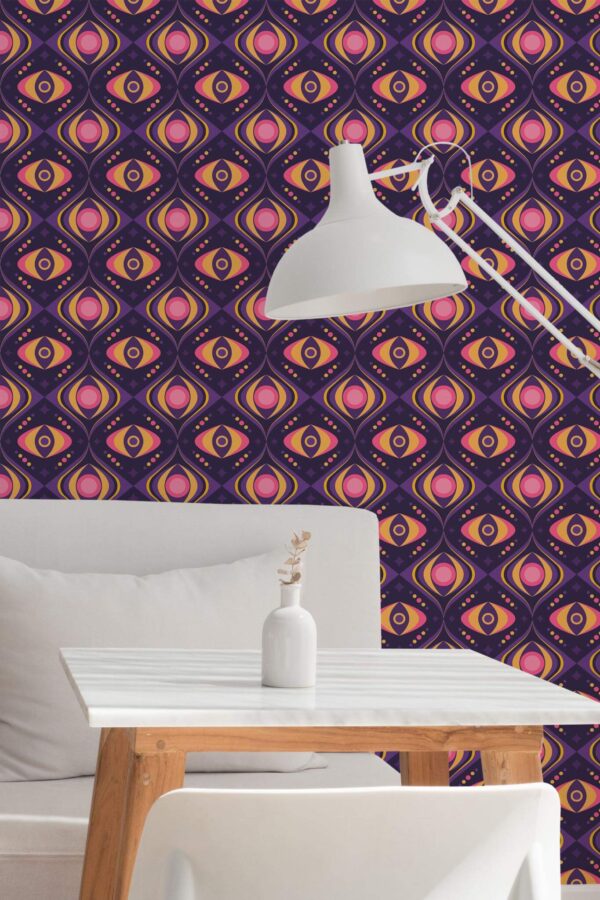 Minimal style dining room decorated with Magical retro peel and stick wallpaper