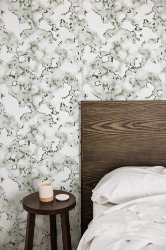 Farmhouse style bedroom decorated with Marble kitchen peel and stick wallpaper
