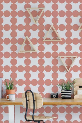 Scandinavian style home office decorated with Mauve circle grid peel and stick wallpaper