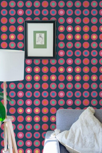 Eastern European style living room decorated with Maximalist circles peel and stick wallpaper