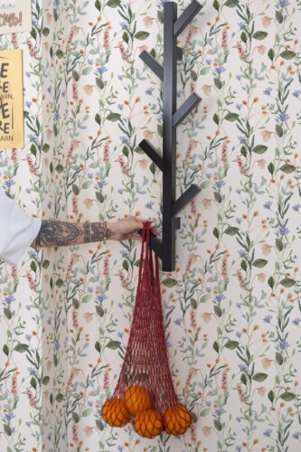 Scandinavian style kitchen decorated with Meadow mix peel and stick wallpaper