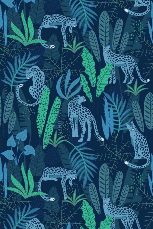 Pattern repeat of Midnight Leopard removable wallpaper design