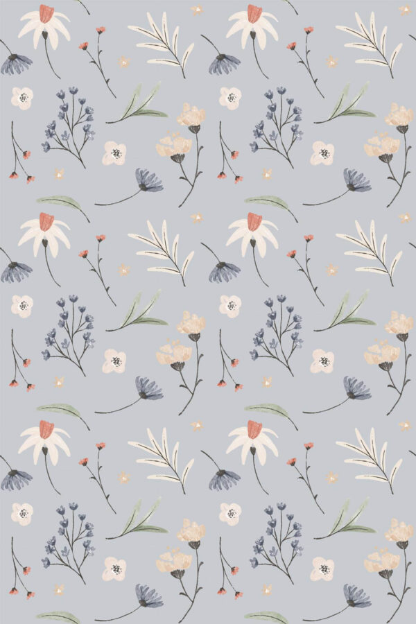 Pattern repeat of Midnight wildflower removable wallpaper design