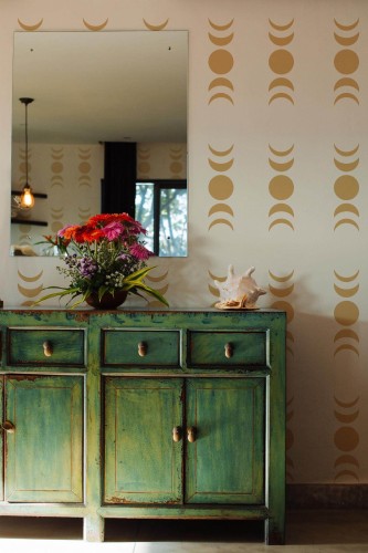 Industrial style living room decorated with Minimalist boho peel and stick wallpaper
