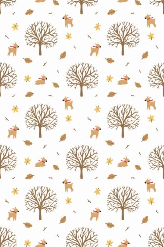 Pattern repeat of Minimalist deer in forest removable wallpaper design