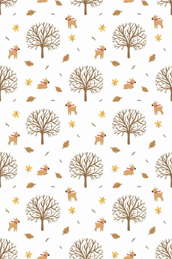 Pattern repeat of Minimalist deer in forest removable wallpaper design