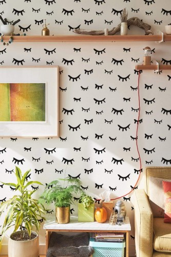 Southwestern style living room decorated with Minimalist eyelash peel and stick wallpaper