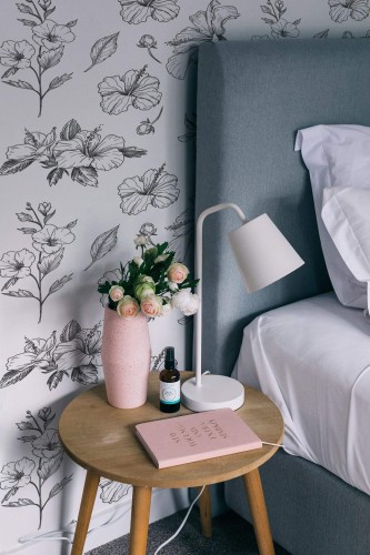 Rustic style bedroom decorated with Minimalist floral peel and stick wallpaper