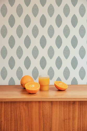 Mid-century style living room decorated with Minimalist seamless Leaf peel and stick wallpaper