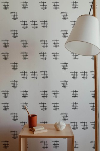 Minimal style bathroom decorated with Minimalistic crisscross peel and stick wallpaper