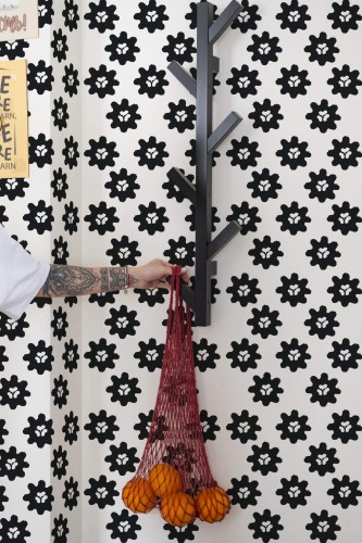 Scandinavian style kitchen decorated with Minimalistic floral peel and stick wallpaper