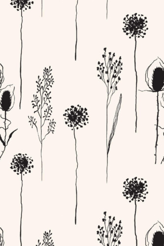 Pattern repeat of Minimalistic flowers removable wallpaper design