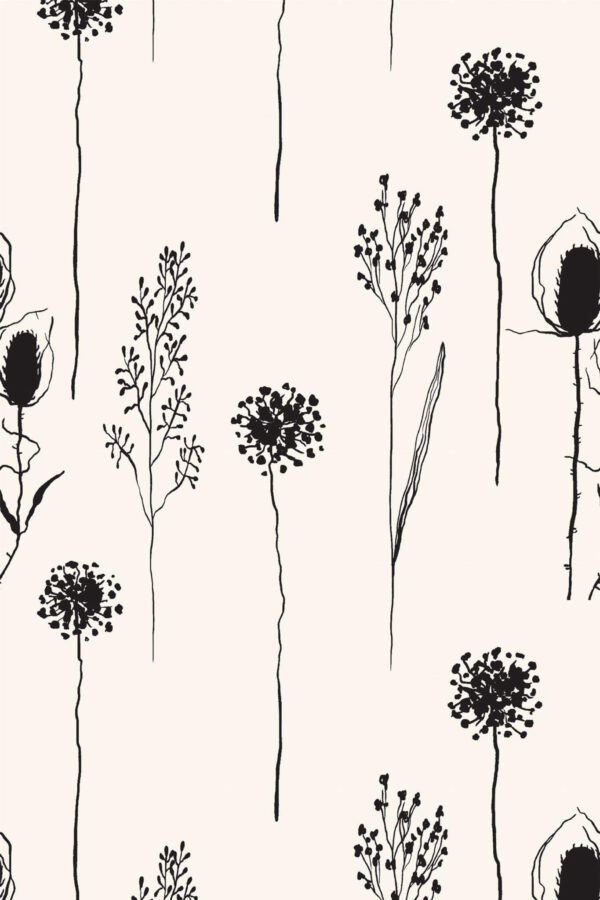 Pattern repeat of Minimalistic flowers removable wallpaper design