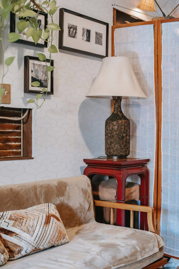 Southwestern style living room decorated with Minimalistic retro peel and stick wallpaper