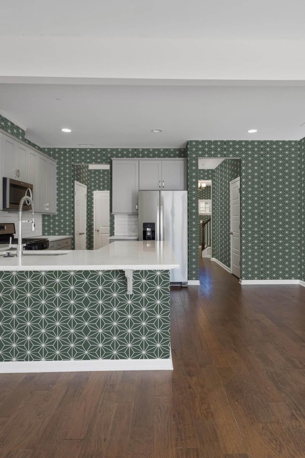 Minimal scandinavian style kitchen decorated with Modern geometric kitchen peel and stick wallpaper