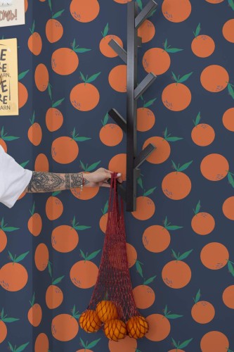 Scandinavian style kitchen decorated with Modern orange peel and stick wallpaper