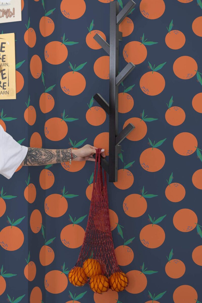 Scandinavian style kitchen decorated with Modern orange peel and stick wallpaper