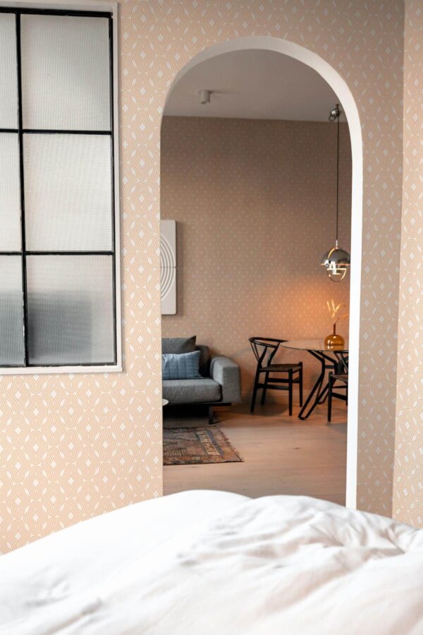 Modern scandinavian style living room decorated with Modern shapes peel and stick wallpaper