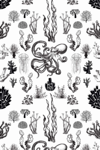 Pattern repeat of Monochrome Marine removable wallpaper design