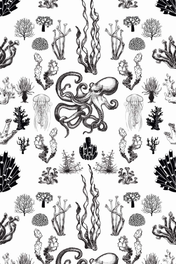 Pattern repeat of Monochrome Marine removable wallpaper design