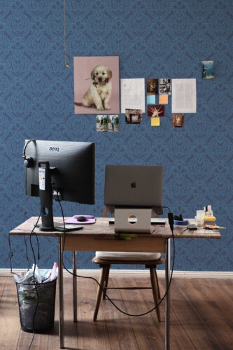 Blue damask wallpaper for walls by Fancy Walls