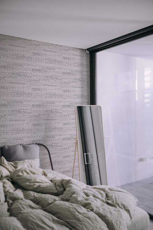 Minimal style bedroom decorated with Moon dots peel and stick wallpaper