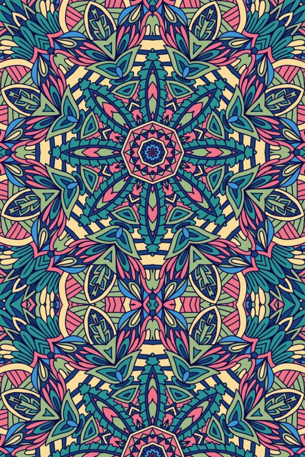 Pattern repeat of Moroccan mandala removable wallpaper design
