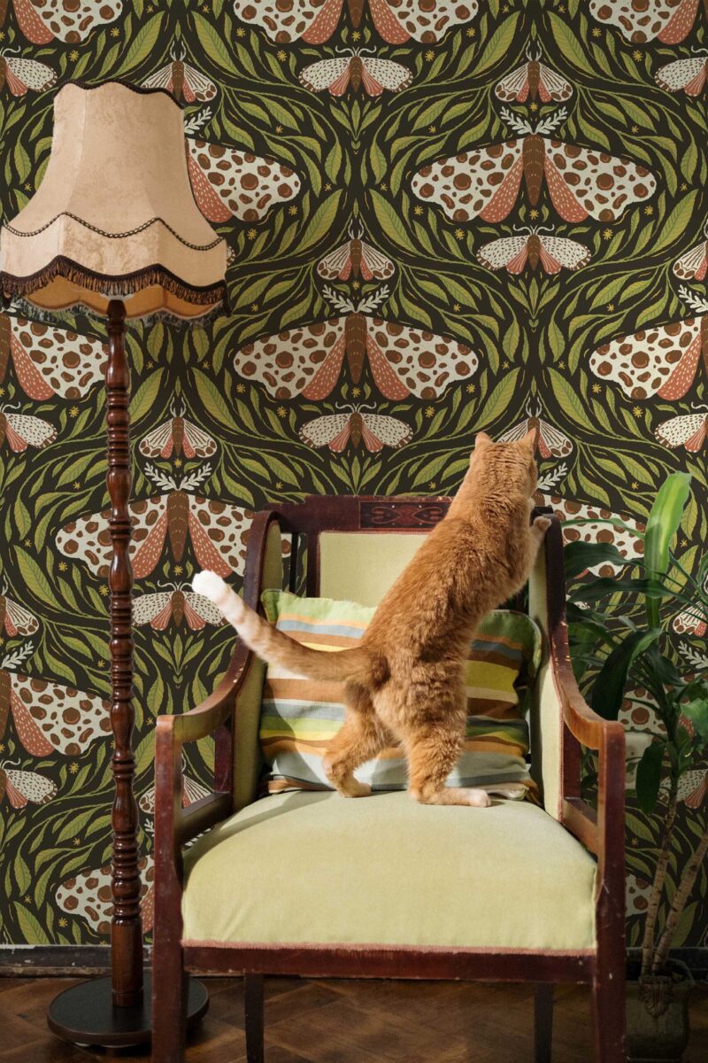 Fancy Walls Moths in Dark Red traditional wallpaper