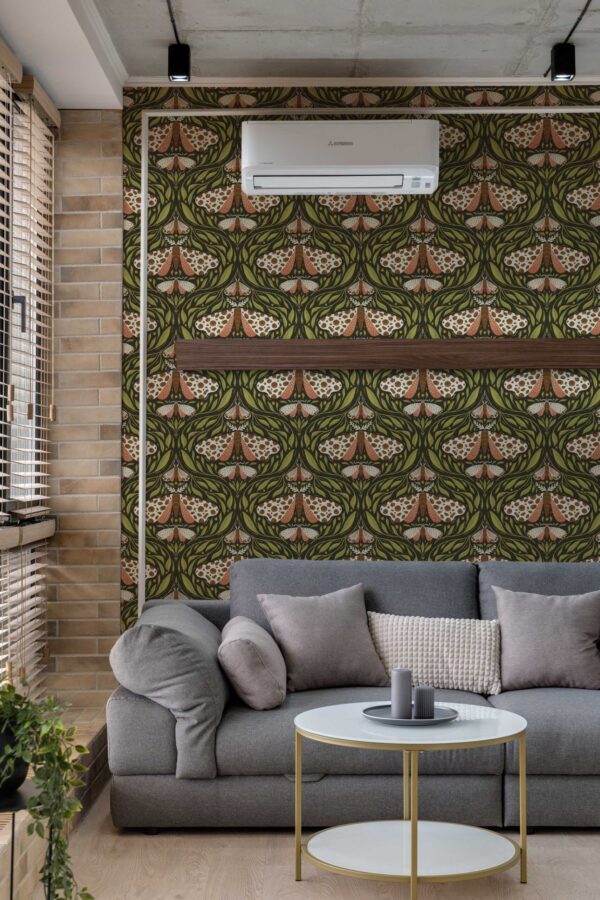 Fancy Walls Moths in Dark Red traditional wallpaper