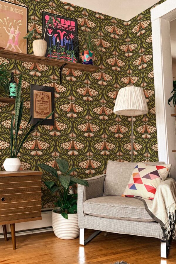 Fancy Walls Moths in Dark Red removable wallpaper