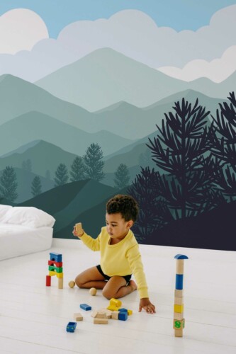 Green Sunny Mountain Vista wall paper mural by Fancy Walls