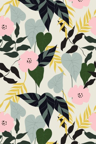 Pattern repeat of Multicolor floral and botanical removable wallpaper design